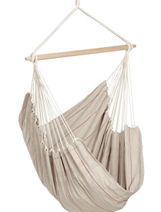 AMAZONAS XL fotel wiszący wykonany ręcznie w Brazylii Artista Sand z poprzeczką z drewna bukowego FSC 10 cm do 150 kg w kolorze jasnobeżowym