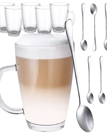 Cosumy 6 Szklanek Latte Macchiato z Uchwytem i Łyżeczką - 300ml - Dług