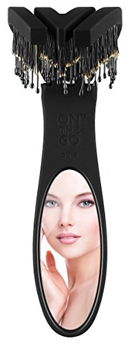 Olivia Garden Składana szczotka do włosów Fingerbrush On The Go Smooth & Style, do czesania, wygładzania i pielęgnacji, w podróży, z wbudowanym lusterkiem, włosie dzika i antystatyczne włosie nylonowe - obrazek 2