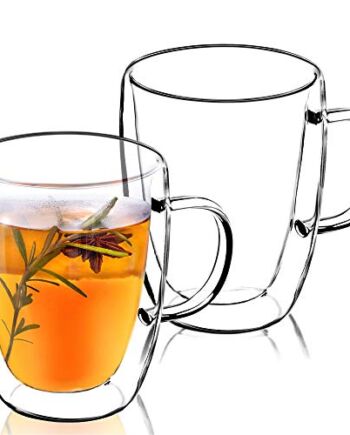 KADAX Szklana filiżanka z podwójnymi ściankami, 270 ml, kubek z szerokim uchwytem, szklanka do herbaty, kawy, cappuccino, wody, mrożonej herbaty (2)