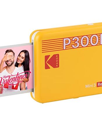 Kodak P300 Mini 3 Retro, mobilna drukarka fotograficzna, kompatybilna ze smartfonami (iOS i Android), Bluetooth, 76 x 76 mm, technologia 4Pass, laminowanie, 8 arkuszy, żółty