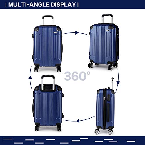 Kono Walizka z twardą obudową ABS na 4 kołach na kółkach Walizka podróżna, granatowy, Small 20", Carry On - obrazek 2