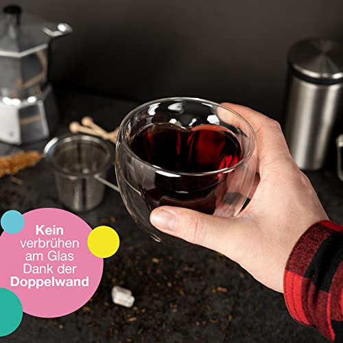 ILP zestaw 2 szklanek o podwójnych ściankach, 250 ml, w kształcie serca, szklanki termiczne z podwójnymi ściankami, prezent na wino, szklanki do gorących i zimnych napojów, szklanki termiczne w kształcie serca jako prezent w kolorowym pudełku - obrazek 3
