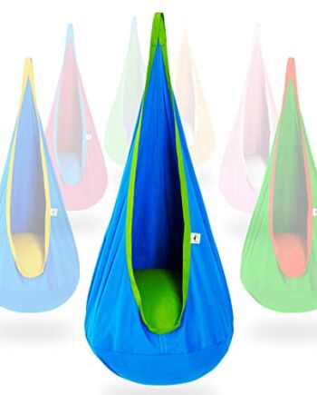 OUTREEkxgj Hamak dziecięcy pod huśtawką pod siedzeniem, 100% bawełna fotel hamakowy dla dzieci do użytku wewnątrz i na zewnątrz (niebieski)