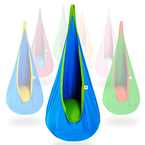 OUTREEkxgj Hamak dziecięcy pod huśtawką pod siedzeniem, 100% bawełna fotel hamakowy dla dzieci do użytku wewnątrz i na zewnątrz (niebieski)