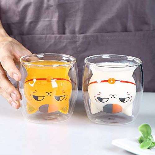 BAMINX kubek dla kota, kubek z podwójną ścianką, 220 ml espresso kawa herbata kubek szklany kot wzór kubek 3D kociak szklanki żaroodporne podwójna ścianka kawa mleko sok świąteczny kubek - obrazek 4