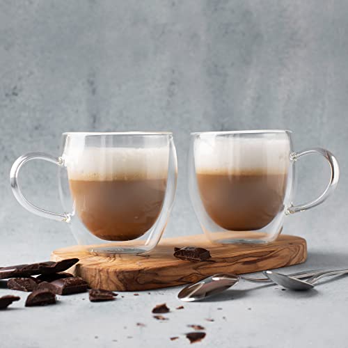 Ambition 96858 Dwuścienne Mia 2 szt. 250 ml zestaw szklanek do latte macchiato filiżanki do kawy ze szkła z uchem szkło termiczne cappuccino kawa herbata mleko idealny pomysł na prezent, 250 ml - obrazek 4
