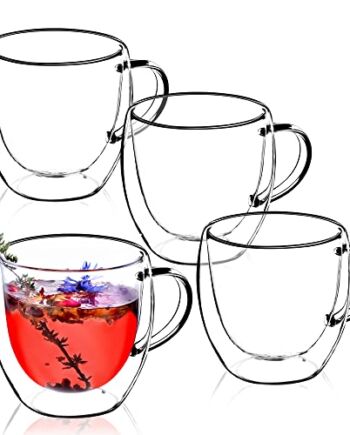 KADAX Szklana filiżanka z podwójnymi ściankami, 250 ml, kubek z szerokim uchwytem, szklanka do herbaty, kawy, cappuccino, wody, mrożonej herbaty (4)