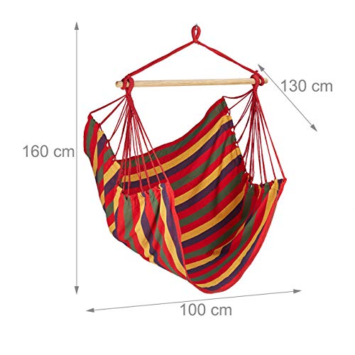 Relaxdays Krzesło wiszące, nowoczesne bawełniane siedzisko huśtawkowe, dla dorosłych i dzieci, do użytku wewnątrz i na zewnątrz, maks. 150 kg, wielokolorowe - obrazek 5