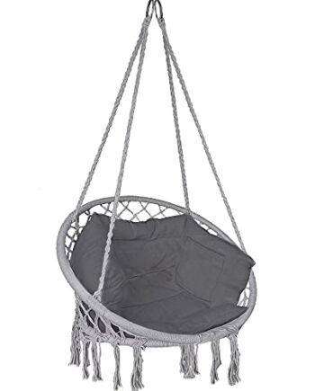 VOUNOT Fotel wiszący z poduszką, hamak makramowy krzesło huśtawkowe do