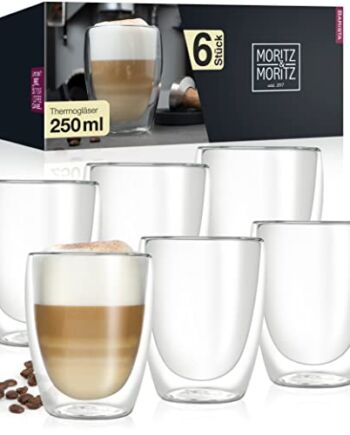 Caffé Italia Torino 6 x 250 ml szklanki z podwójnymi ściankami - szklanki termiczne do cappuccino, herbaty, gorących i zimnych napojów - nadają się do mycia w zmywarce