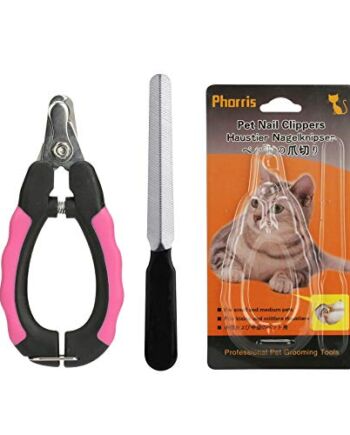 Phorris obcinacz do paznokci dla zwierząt domowych (nożyczki) z ochroną bezpieczeństwa + pilnik do paznokci. do cięcia paznokci małych i średnich zwierząt (mały, różowy+czarny)