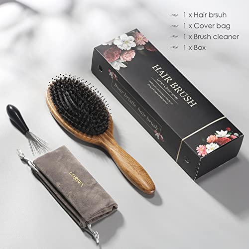 LORSEX Drewniana szczotka do włosów z włosiem dzika i węzeł wygładzający masaż grzebień do włosów poduszka powietrzna szczotka do włosów w buku (kawowy brąz) - obrazek 2