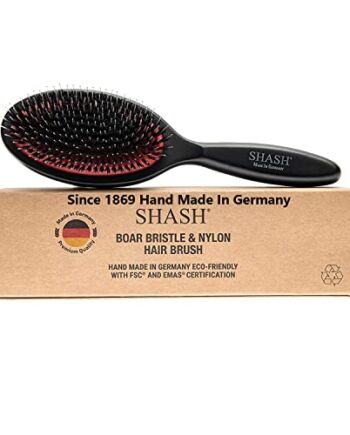 Made in Germany – szczotka z nylonowego włosia dzika SHASH nadaje się do włosów normalnych i grubych, dużych, delikatnie się rozplątuje, bez ciągnięcia lub rozdwajania końcówek – poprawia strukturę włosów, koi i stymuluje skórę głowy średnią