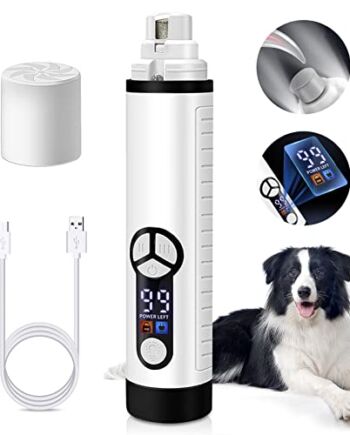Szlifierka pazurowa dla psów z diodami LED, 40 decybeli, bardzo cicha, dla małych, średnich i dużych psów i kotów, 3 prędkości, złącze USB, elektryczny obcinacz do paznokci, kolor biały