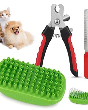 ChuerTech Nożyce do pazurów dla psów i kotów z pilnikiem do paznokci, szczotka do sierści psów/kotów z efektem masażu, wysoka jakość, obcinacz do paznokci dla zwierząt domowych, duży z ochroną bezpieczeństwa