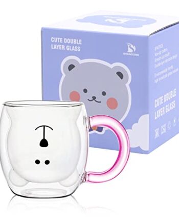 SHENDONG Słodki kubek z misiem, słodkie kubki, filiżanka do kawy z uchwytem, 250 ml, filiżanka na mleko na osobiste urodziny, Walentynki i do biura (różowy uchwyt)