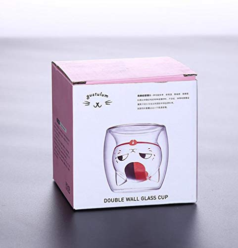 BAMINX kubek dla kota, kubek z podwójną ścianką, 220 ml espresso kawa herbata kubek szklany kot wzór kubek 3D kociak szklanki żaroodporne podwójna ścianka kawa mleko sok świąteczny kubek - obrazek 6
