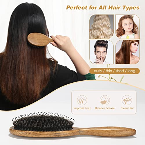 LORSEX Drewniana szczotka do włosów z włosiem dzika i węzeł wygładzający masaż grzebień do włosów poduszka powietrzna szczotka do włosów w buku (kawowy brąz) - obrazek 5