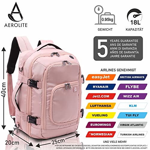Aerolite plecak maksymalny dopuszczalny rozmiar bagażu podręcznego Ryanair 40 x 20 x 25 cm, zatwierdzony bagaż podręczny, lekka torba na ramię, plecak, torba lotnicza z zamkami YKK - obrazek 6