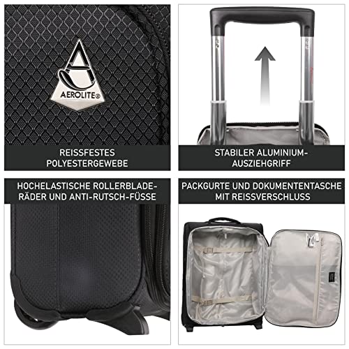 Aerolite 55 x 40 x 20 cm, możliwość rozszerzenia 55 x 40 x 23 cm, Lufthansa Eurowings Ryanair, maksymalna ilość, lekki bagaż podręczny, walizka, bagaż pokładowy, walizka na kółkach, kolor czarny, 55x40x20 (+3), 55cm Handgepäck, walizka - obrazek 6