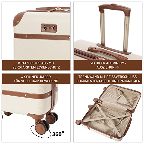 Aerolite 55x35x20cm Walizka Bagaż Podręczny Stylowa Nowoczesna Klasyczna Retro Vintage Styl ABS Twarda Obudowa Bagażowa Z 4 Podwójnymi Kołami Obrotowymi 5 Lat Gwarancji - obrazek 6