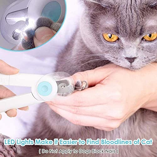 RCPLAGA Obcinacz do paznokci z oświetleniem LED dla psów, kotów, 2 w 1, nożyce do pazurów i szlifierka do paznokci z pilnikiem do paznokci i odporna na pryskania, urządzenie ochronne dla średnich zwierząt domowych - obrazek 5