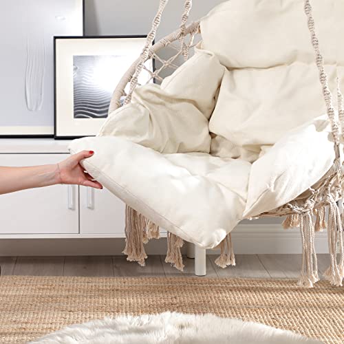 SONGMICS Fotel wiszący, wiszący z grubą poduszką, obciążenie do 120 kg, do ogrodu, na balkon, do salonu, na taras, skandynawski styl, nowoczesny, beżowy GDC042M01 - obrazek 7