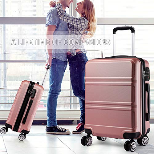 KONO Walizka na kółkach, twarda obudowa, bagaż podręczny, podwójne kółka, lekka walizka kabinowa ABS, walizka podróżna, zamek szyfrowy, 55 cm, nude, 20", Carry-On walizka - obrazek 2