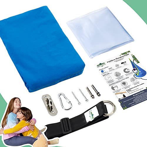 OUTREEkxgj Hamak dziecięcy pod huśtawką pod siedzeniem, 100% bawełna fotel hamakowy dla dzieci do użytku wewnątrz i na zewnątrz (niebieski) - obrazek 2