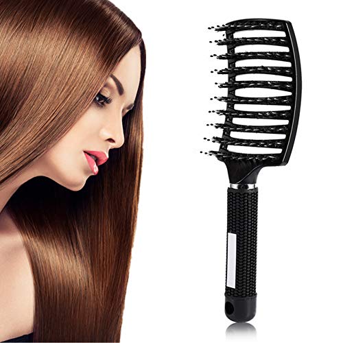 Szczotka do włosów, antystatyczna damska szczotka do masażu skóry głowy, grube włosy i nylonowa szczotka do rozczesywania włosów do salonu fryzjerskiego stylizacji (czarna)