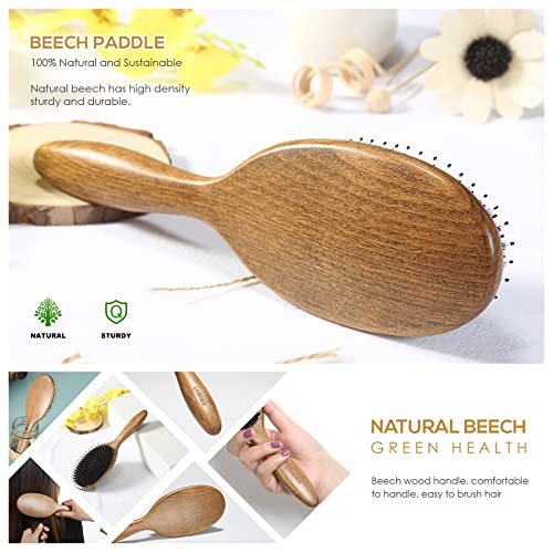 LORSEX Drewniana szczotka do włosów z włosiem dzika i węzeł wygładzający masaż grzebień do włosów poduszka powietrzna szczotka do włosów w buku (kawowy brąz) - obrazek 6