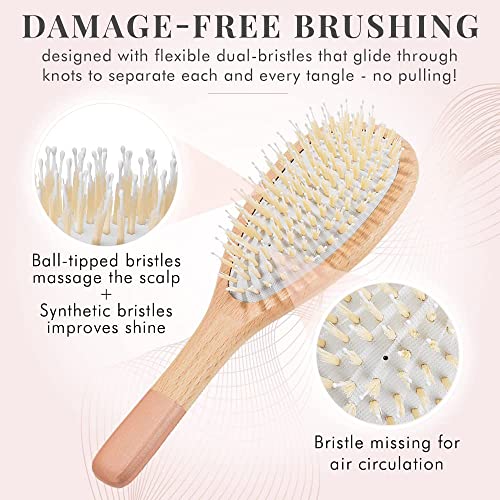 Zestaw drewnianych pędzli do włosów - szczotka wiosłowa, okrągła szczotka i grzebień, szczotki do włosów z miękkim włosiem, szczotki do włosów dla kobiet od Lily England (różowe złoto) - obrazek 3