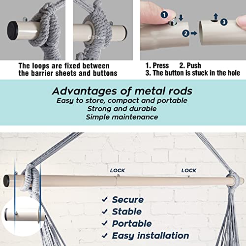 Chihee Krzesło hamakowe duże relaksujące wiszące krzesło huśtawkowe, bawełniany splot dla najwyższego komfortu, eleganckie frędzle, kreatywny metal, mocny drążek, 3-częściowe połączenie, zdejmowane, łatwe w instalacji - obrazek 4