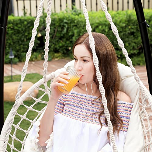 SONGMICS Fotel wiszący, wiszący z grubą poduszką, obciążenie do 120 kg, do ogrodu, na balkon, do salonu, na taras, skandynawski styl, nowoczesny, beżowy GDC042M01 - obrazek 4