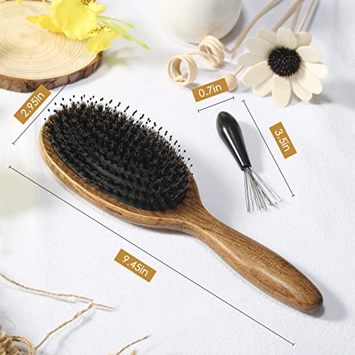LORSEX Drewniana szczotka do włosów z włosiem dzika i węzeł wygładzający masaż grzebień do włosów poduszka powietrzna szczotka do włosów w buku (kawowy brąz) - obrazek 3