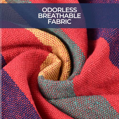 Fotel Wiszący Bawełniany z 2 Poduszkami i Podpórka do Drewna. Hamak do Siedzenia do Użytku do Wewnątrz i na Zewnątrz (Dom, Pokój Dziecięcy, Ogród) Obciążenie120kg. (130x100cm) - obrazek 4