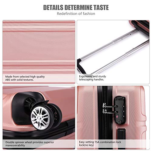 KONO Walizka na kółkach, twarda obudowa, bagaż podręczny, podwójne kółka, lekka walizka kabinowa ABS, walizka podróżna, zamek szyfrowy, 55 cm, nude, 20", Carry-On walizka - obrazek 6