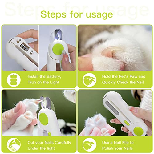 anshuke Obcinacz do paznokci ze światłem LED dla psów i kotów, nożyczki do pazurów dla kotów, psów, z pilnikiem do paznokci i urządzeniem ochronnym, dla średnich i małych zwierząt domowych (zielony) - obrazek 6