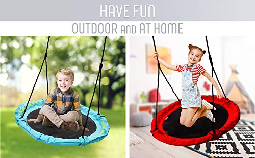 Huśtawka Bocianie Gniazdo Hamak Fotel Wiszący Okrągła Z Siatką Zabawka Dla Dzieci Do Siedzenia Na Zewnątrz Huśtawki Do Wnętrz 150 kg Regulowana Do Powieszenie Na Drzewie Dla Chłopców Dziewczynek - obrazek 4