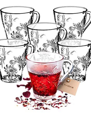 KADAX Szklanki z uchem, zestaw 6 sztuk, przezroczyste kubki do kawy, herbaty, soków, szklanki do wody, nadają się do mycia w zmywarce (Erna, 250 ml)