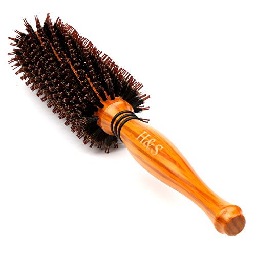 H&S Drewniana okrągła szczotka do włosów szczotka do włosów drewno naturalne dzik włosie - obrazek 5