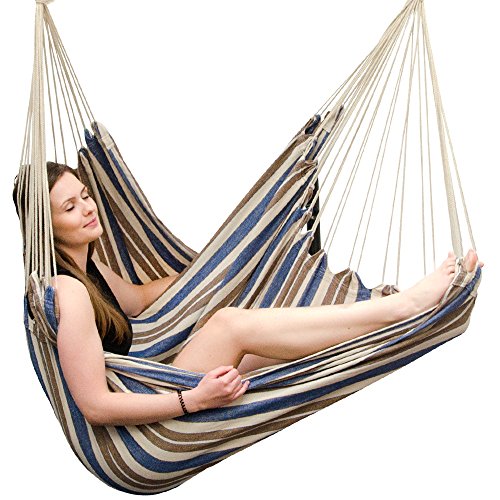 AMANKA XXL wiszące siedzisko 185x130 hamak do siedzenia w niebieskie i brązowe paski - obrazek 6