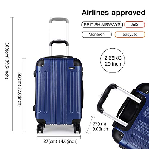 Kono Walizka z twardą obudową ABS na 4 kołach na kółkach Walizka podróżna, granatowy, Small 20", Carry On - obrazek 7