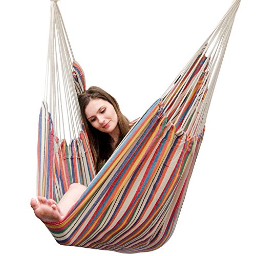 AMANKA XXL wiszące siedzisko 185x130cm hamak do siedzenia w paski wielokolorowe - obrazek 7