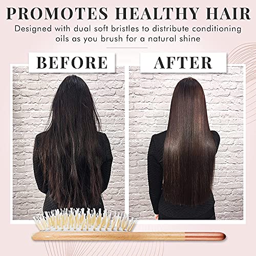 Zestaw drewnianych pędzli do włosów - szczotka wiosłowa, okrągła szczotka i grzebień, szczotki do włosów z miękkim włosiem, szczotki do włosów dla kobiet od Lily England (różowe złoto) - obrazek 5