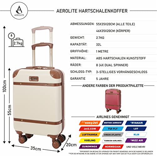 Aerolite 55x35x20cm Walizka Bagaż Podręczny Stylowa Nowoczesna Klasyczna Retro Vintage Styl ABS Twarda Obudowa Bagażowa Z 4 Podwójnymi Kołami Obrotowymi 5 Lat Gwarancji - obrazek 7
