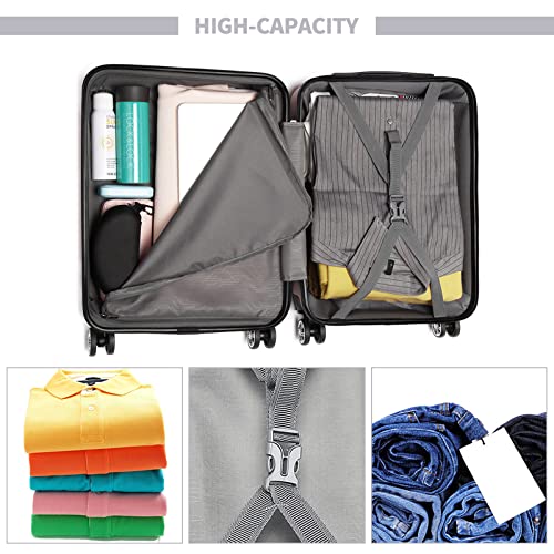 KONO Walizka na kółkach, twarda obudowa, bagaż podręczny, podwójne kółka, lekka walizka kabinowa ABS, walizka podróżna, zamek szyfrowy, 55 cm, nude, 20", Carry-On walizka - obrazek 4