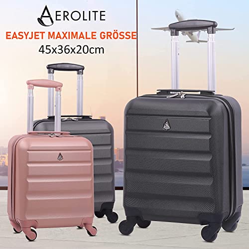 Aerolite Walizka 45x36x20cm Easyjet Maksymalny Rozmiar Podręczny Bagaż Twarda Powłoka ABS Torba Pod Siedzenie Bagażu Kabinowego z 4 kółkami 5 Lat Gwarancji (Czarny) - obrazek 3