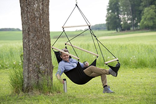 AMAZONAS Fotel wiszący Black z podnóżkiem z materiału plecaka, wyjątkowo stabilny i odporny na warunki atmosferyczne, do 120 kg - obrazek 4